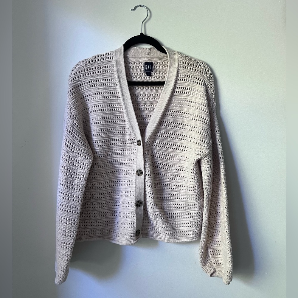 GAP Tan 100% Cotton Button Up Cardigan Wide Bell Sleeve Size Small